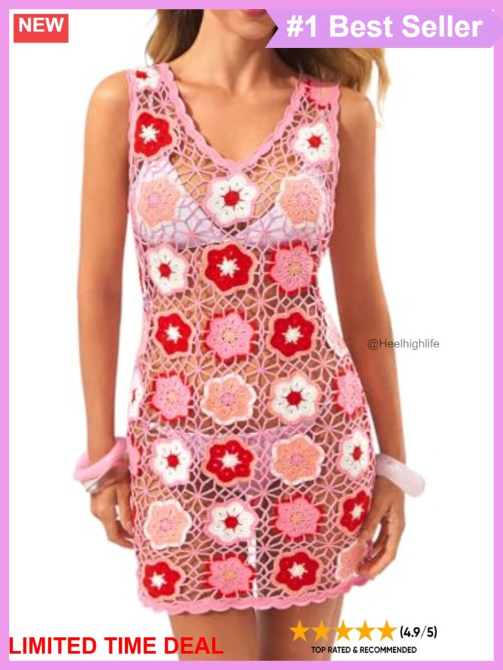 Cotton Blend Crochet Beach Cover Up Boho Mini Dress
